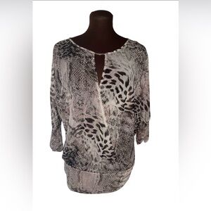 NWT Jennifer Lopez Black, Pink and Gray Animal Print Leopard Blouse Shirt Medium